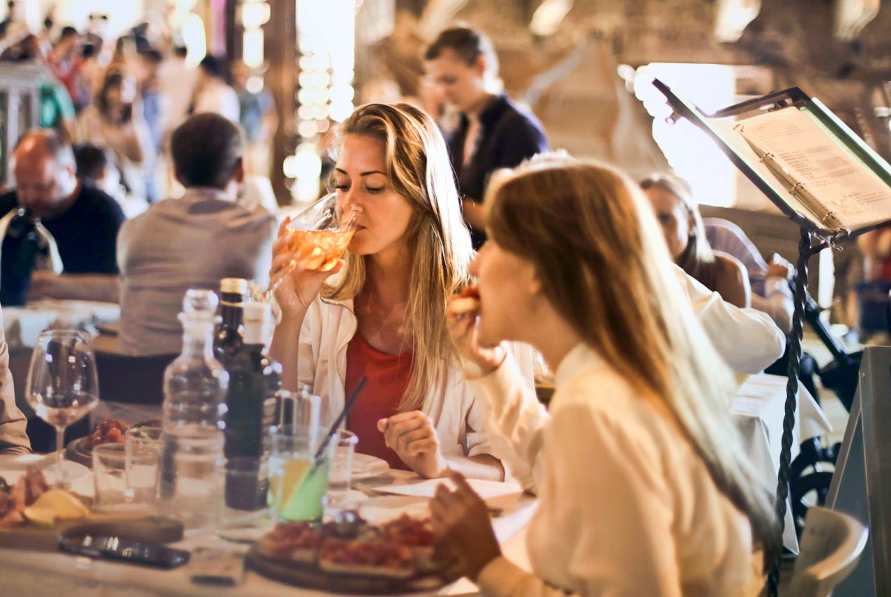 two people dining in a restaurant